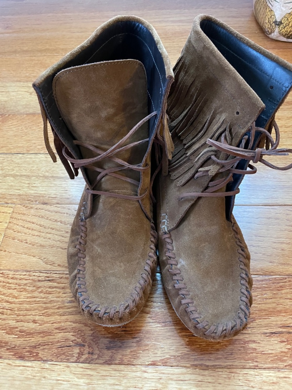 Fringed Suede Flat Moccasin Ankle Boots Boho Western Festival Summer Size 38 / 7 - Picture 4 of 10